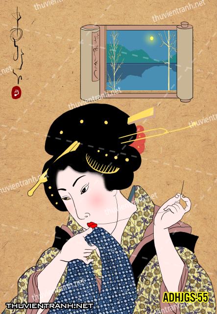Tranh dán tường Cô gái  Nhật Bản mặc kimono, tranh minh họa cô gái Nhật Bản xưa -ADHJGS-55 - Kết quả tìm kiếm tranh tường
